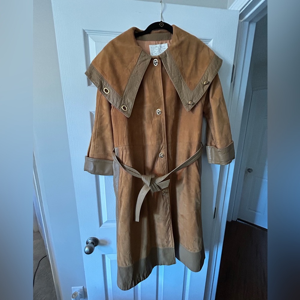 Beautiful suede and leather full-length coat